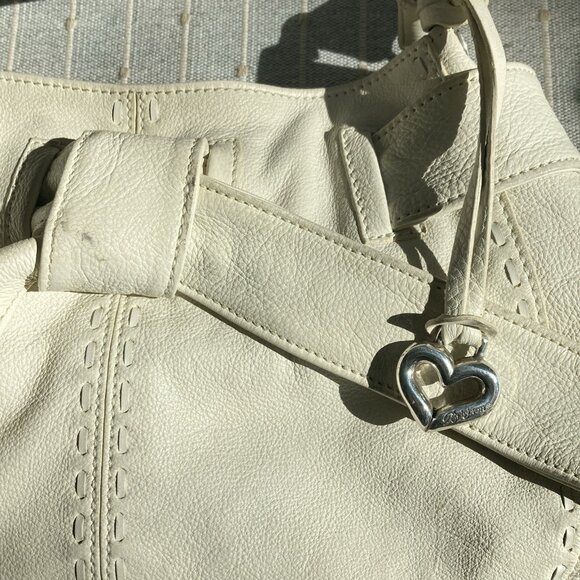 Brighton Leather Hobo Bag Handbag Ivory Bow Detail Coquette Retro - Picture 7 of 15